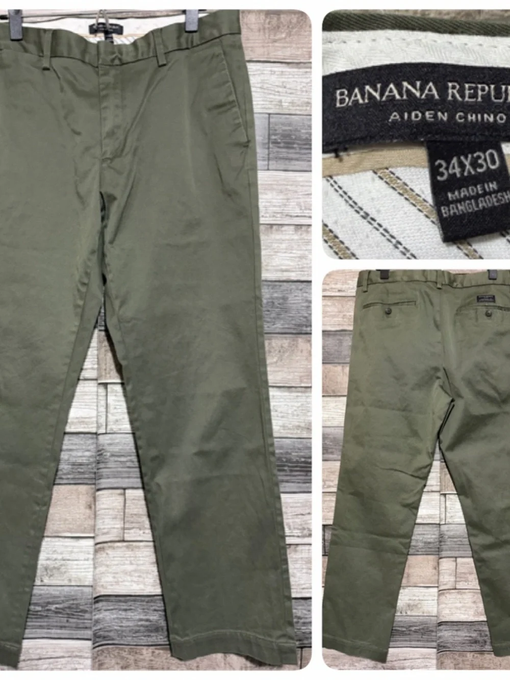 Banana Republic Aiden Chino Pants Men’s 34x30 Green Stretch